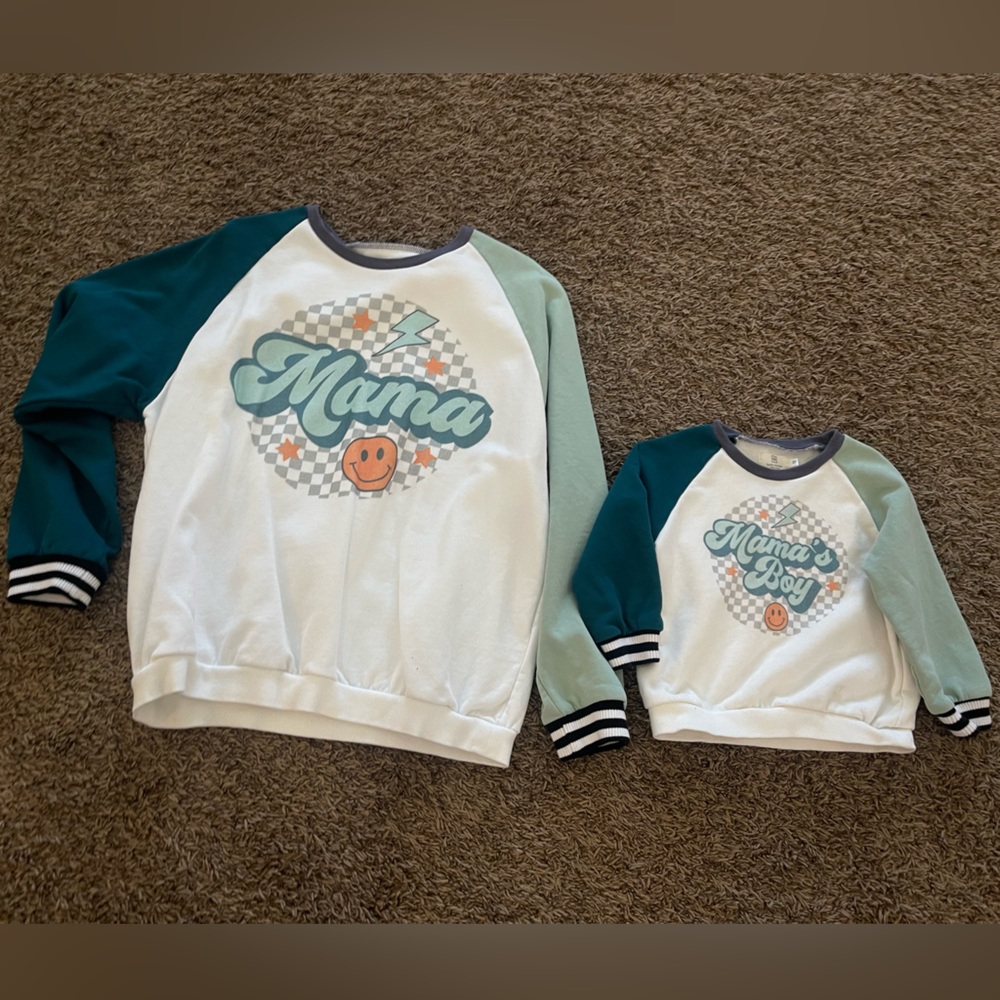 2 Matching Mamas Boy & Mama Crewneck Sweatshirts (2 Items / Bundle)